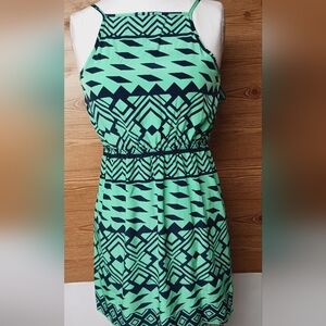 Green and Black Geometric Dress
